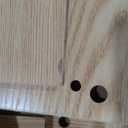 Makeup Vanity Desk with Mirror and Lights, 43.3'' Glass Tabletop Vanity Table with 5 Drawers & Shelves,Big Vanity Set for Bedroom, Oak