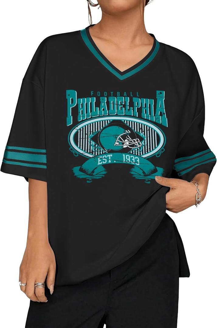 Football Shirts Women Game Day Oversized Shirt Football Team Fan Tee Sports Jersey Gift Tops (M)