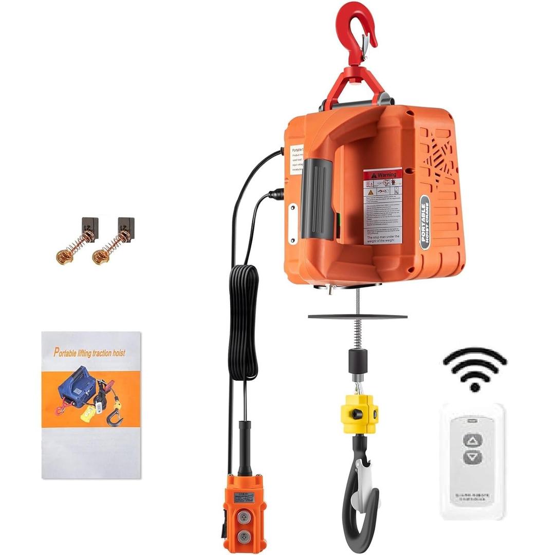 VEVOR 3in1 Electric Hoist Winch, 1500W Portable Electric Winch, 110V Power Winch Crane, 25ft Lifting Height, Overload Protection for Lifting (Orange)