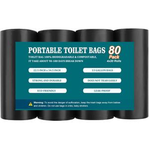 80 PCS 13 Gallon Portable Toilet Bags for Camping, Biodegradable Trash bags - 1 Mills Thickened Waste Bag, Camping Poop Bag for Trash Lawn, Leaf Yard, Home, Travel, Outdoor