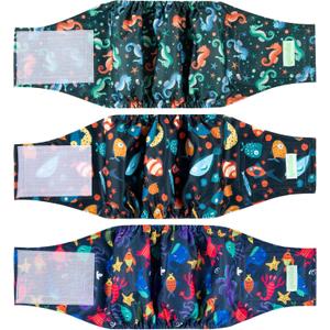 wegreeco Washable Male Dog Belly Band (Stylish Pattern)- Pack of 3 - Male Dog Belly Wrap, Dog Diapers Male (Marine Horse, Medium)