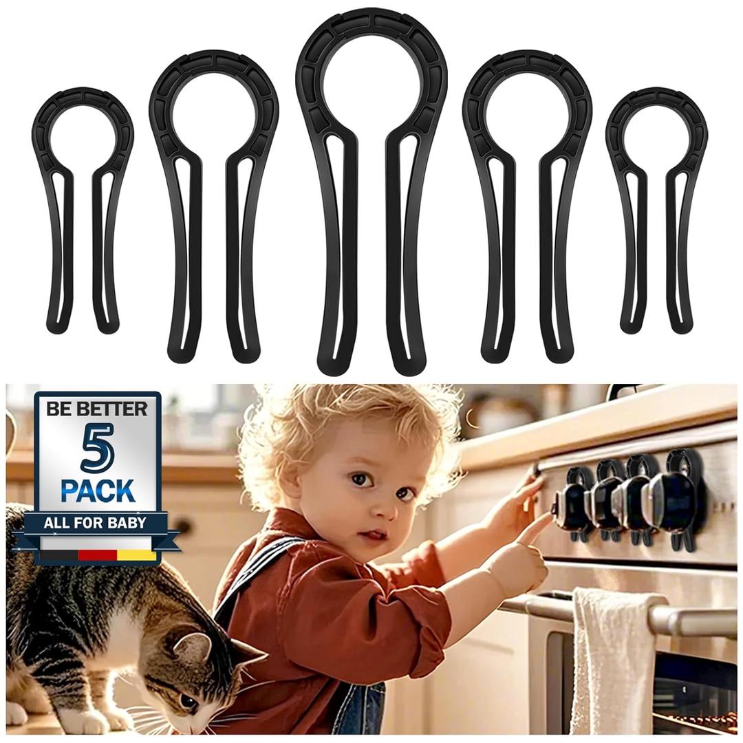 Gas Stove Knob Locks, Stove Knob Safety Covers for Child, Prevent Kids Pets from Turning on Stoves - Black-5 Pack Set of 3