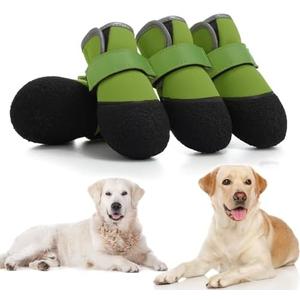 DOGOYS Dog Shoes, Outdoor Dog Boots Non-Slip Waterproof Dog Booties for Medium to Large Dogs 4Pcs for Winter Snowy Day, Summer Hot Pavement with Rugged Sole Green 1