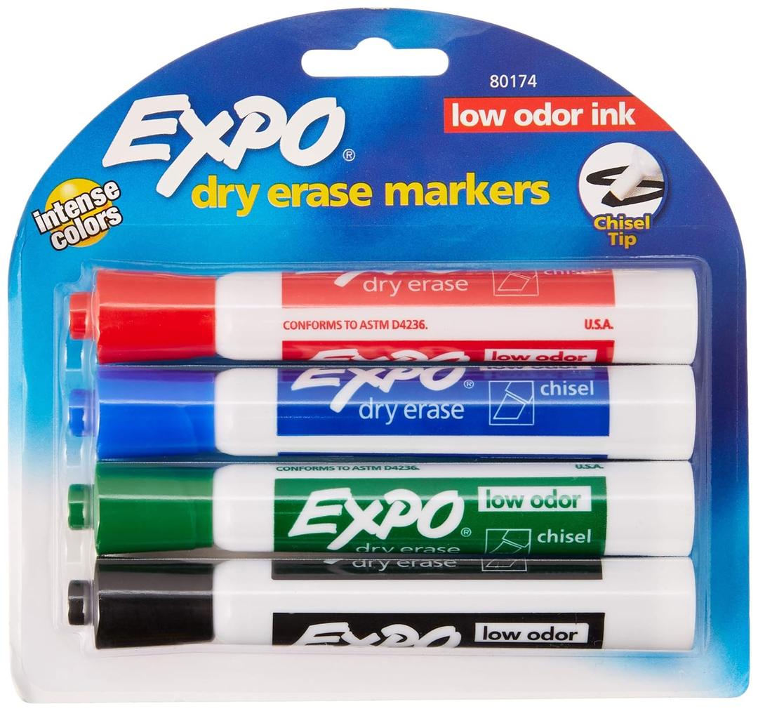 EXPO Original Dry Erase Markers, Chisel Tip, Assorted Colors, 3 Packs of 4, 12 Markers Total