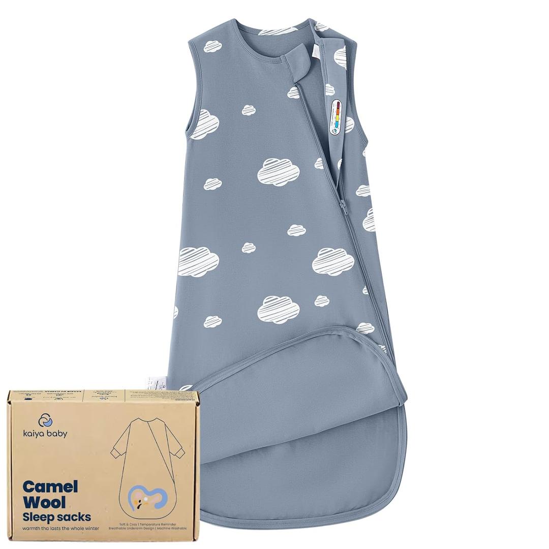 kaiya baby Unisex Sleeping Bag for Babies and Toddlers 0.5 Tog Sleep Sack 18-36 Months, Newborn Sleep Sack, Wearable Blanket Baby, One Piece Sleeveless, Gifts for Baby (Blue Sky)