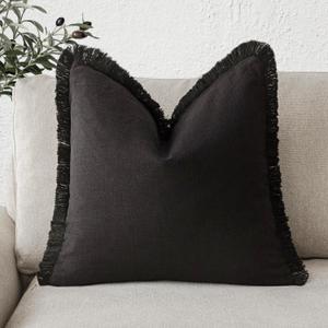 Foindtower Decorative Linen Fringe Throw Pillow Covers Cozy Boho Farmhouse Cushion Cover with Tassels Soft Accent Pillowcase for Chair Sofa Bed Living Room Home Decor, 1818 Inch, 1PC, Black