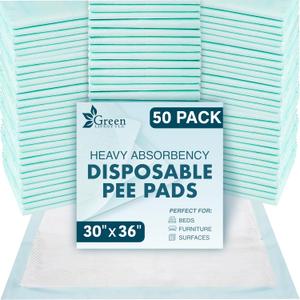 GREEN LIFESTYLE Underpads - Chucks Pads Disposable Adults, for use as Incontinence Bed Pads, Pet Pads, Pee Pads for Dogs, Cats, Bunny, Seniors Bed Pad (Pack of 50 - 30x36)