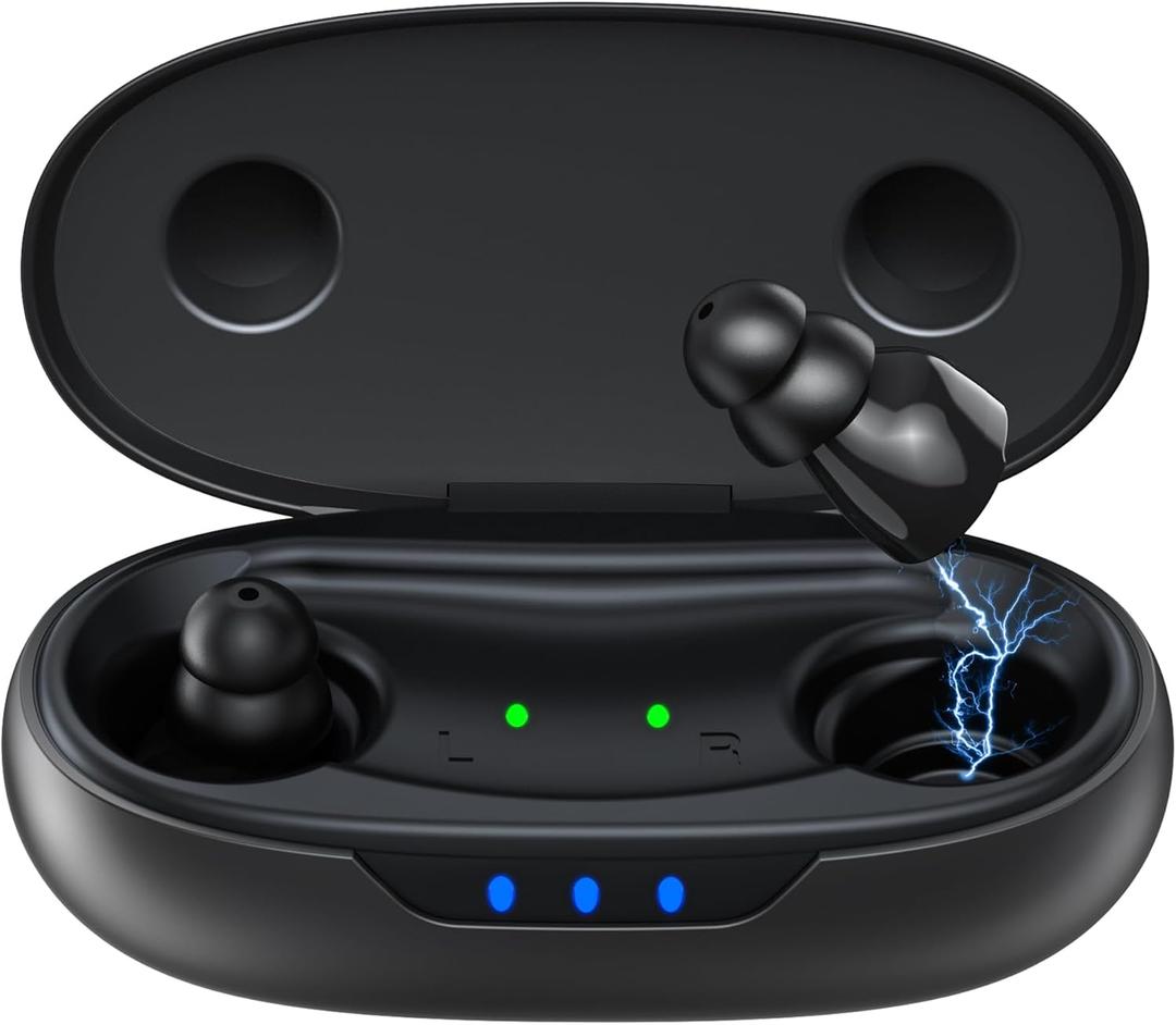Supermini Hearing Aids for Seniors with Digital Chips, 80H Wireless Charging Case OTC Rechargeable Hearing Amplifiers Invisible with 16-Channel Sound Processing 3 Levels Volume (Black)