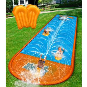 Spring Water Slip and Water Slide, 17ft *2 Lanes Slip Water Slides for Kids Backyards Ages 5-8 8-12 with Sprinkler and Inflatable Bodyboards, Summer Water Fun Toy for Outdoor Lawn Games Play (Blue)