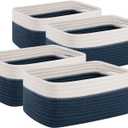 OIAHOMY 4 Pack Storage Baskets for Organizing, Small Bins for Shelves, Cute Decorative Storage Bins, Organizer Baskets for Gifts Empty, 11.8''Lx7.8''Wx4.7''H, Blue/White