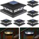 APONUO Solar Post Cap Lights, 4x4 Black Plastic Outdoor Waterproof Lights, Warm White/Cool White LEDs, Fence/Deck Decor, Garden Lighting (6)