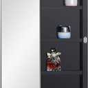 DYLLOR Black Plastic Medicine Mirror Cabinet for Bathroom with 16 x 26 inch Beveled Edge Mirror, Recessed and Surface Mount