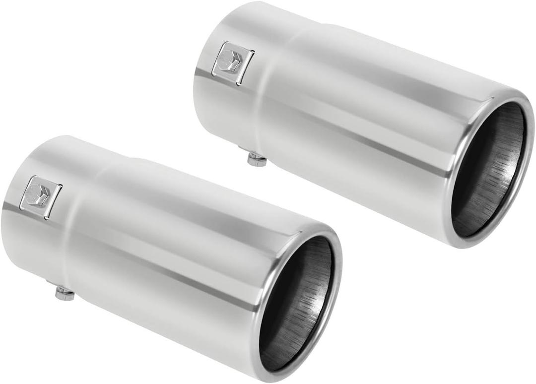 Pack of 2 Exhaust tip - to Fit 1.75 to 2.5 Inch Exhaust Tail Pipe Diameter- Stainless Steel to give Chrome Effect - Car Muffler Tips