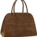 Suede Tote Bag for Women,Women's Suede Purse Vintage Top Handle Bag,Fashion Shoulder Satchel Bag for Office Travel (Brown-large-without Strap)