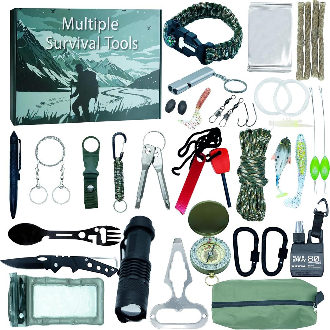 Survival Kit Advent Calendar for Men, 24 Days Survival Gears Gifts for Teen Boys Adult, 2025 Christmas Countdown Survival Tools Calendar for Outdoor Adventure Camping Hiking Hunting