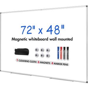 TOWON Silver Border Whiteboard Dry Erase, 72x48 in White Board Dry Erase, Presentation Magnetic Aluminum Framed Whiteboard, Dry Erase Board Wall Mounted with Markers, Pen Tray, Magnets, Cleaning Wipe