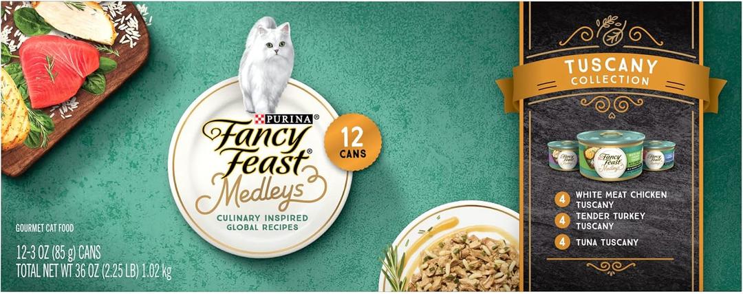 Purina Fancy Feast Medleys 12 Ct. Tuscany Wet Cat Food Variety Pack - (12) 3 oz. Cans - (2 Packs of 12) 3 oz. Cans BB 5/2028