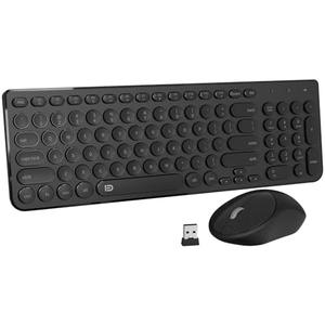 FD Wireless Keyboard and Mouse Combo - 2.4GHz USB Cordless, Cute Round Keys, Quiet and Slim Set for Laptop, Computer, TV, and Mac - Black
