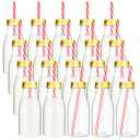 Yinkin 20 Sets Plastic Milk Bottles with Straws Lids Clear Plastic Containers for Dairy Milk Party Bottle for Juices Shakes Smoothies (8 oz,Gold Lid)