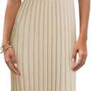 Danedvi Women's Knit Midi Tank Dress Sleeveless Ribbed Crew Neck Fall Bodycon Casual Basic Going Out Dresses (Beige), Size Small