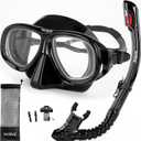 Nearsighted Snorkel Gear, Nearsighted Dry Snorkel Mask Set for Adult Youth, Nearsighted Anti Fog Diving Mask with Detachable Camera Mount & Adjustable Strap for Scuba Diving, Snorkeling, Freediving (-1.5)