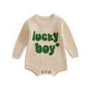 Nibbcoa Newborn Baby Boy St Patricks Day Outfit Lucky Boy Embroidery Knit Sweater Romper Long Sleeve Knitted Bodysuit (S-Apricot, 3-6 Months)