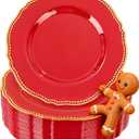 Hioasis 60pcs Red Plastic Plates - Red and Gold Disposable Dinnerware with Gold Rim, Heavy-duty, 7.5 inch, Dessert Plates for Party & Christmas