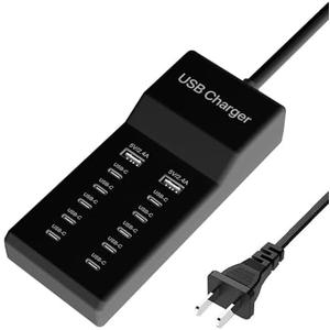 Multiple USB C Charger, 12 Ports USB Charging Station, 60W MultiPort Charger[10 USB-C+2 USB-A], USB Wall Charger, Desktop USB Charger for iPhone/iPad/Samsung/Google Pixel/Watch/Headphones(Black)