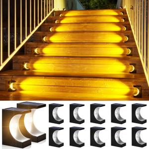 ROSHWEY Solar Step Lights 12 Pack, Stair Lights Outdoor Waterproof, LED Step for Outside, Outdoor Solar Powered Step Lighting for Patio Decor, Deck, Porch, Front Door, Walkway,Warm Light