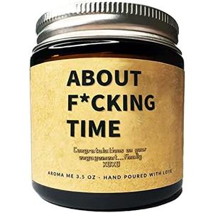 Funny Engagement Scented Candles Relaxing Lavender for Couples, New Weds (About Fucking TIME, 3.5 OZ / 100 gram)