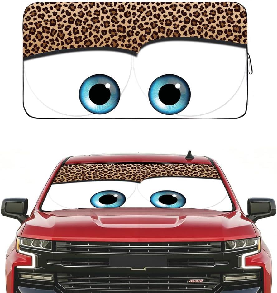 GVEN Windshield Sun Shades Car Sun Shade Protector Blocks UV Rays for Full-Size Sedan & SUV, Mid-Size SUV, Sports Cars, Wagon and Mid-Size Pickup Truck Car Accessories(Leopard Eyes, L)