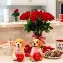 Roowest 2 Pcs Valentines's Dog Couple Figurines Decor Funny Proposal Cute Craft Resin Dog with Heart Sculpture Statue for Valentine Home Office Desk Tabletop Bathroom Decoration, Ornament Gift (3.94")