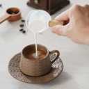 Espresso Cups Set, 4 Oz Porcelain Coffee Cups with Saucer and Metal Stand Small Cappuccino Cups Set of 6 Demitasse Cups for Espresso, Latte, Cafe Mocha, Cappuccino, and Tea, Brown