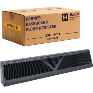 Fits 24" Baseboard Space | Corner Baseboard Register by Handua | Round Type Air Flow Design | 24" External Length Register Vent Cover Grill | Adjustable Lever for Air Flow Control | Black