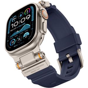 Compatible with Apple Watch Ultra 2/1 Band 49mm/46mm/45mm/44mm/42mm for Men, Metal Connector with Silicone Sport Band for iWatch Ultra Series 10/9/8/7/6/SE/5/4/3/2/1, Navy Blue/Titanium