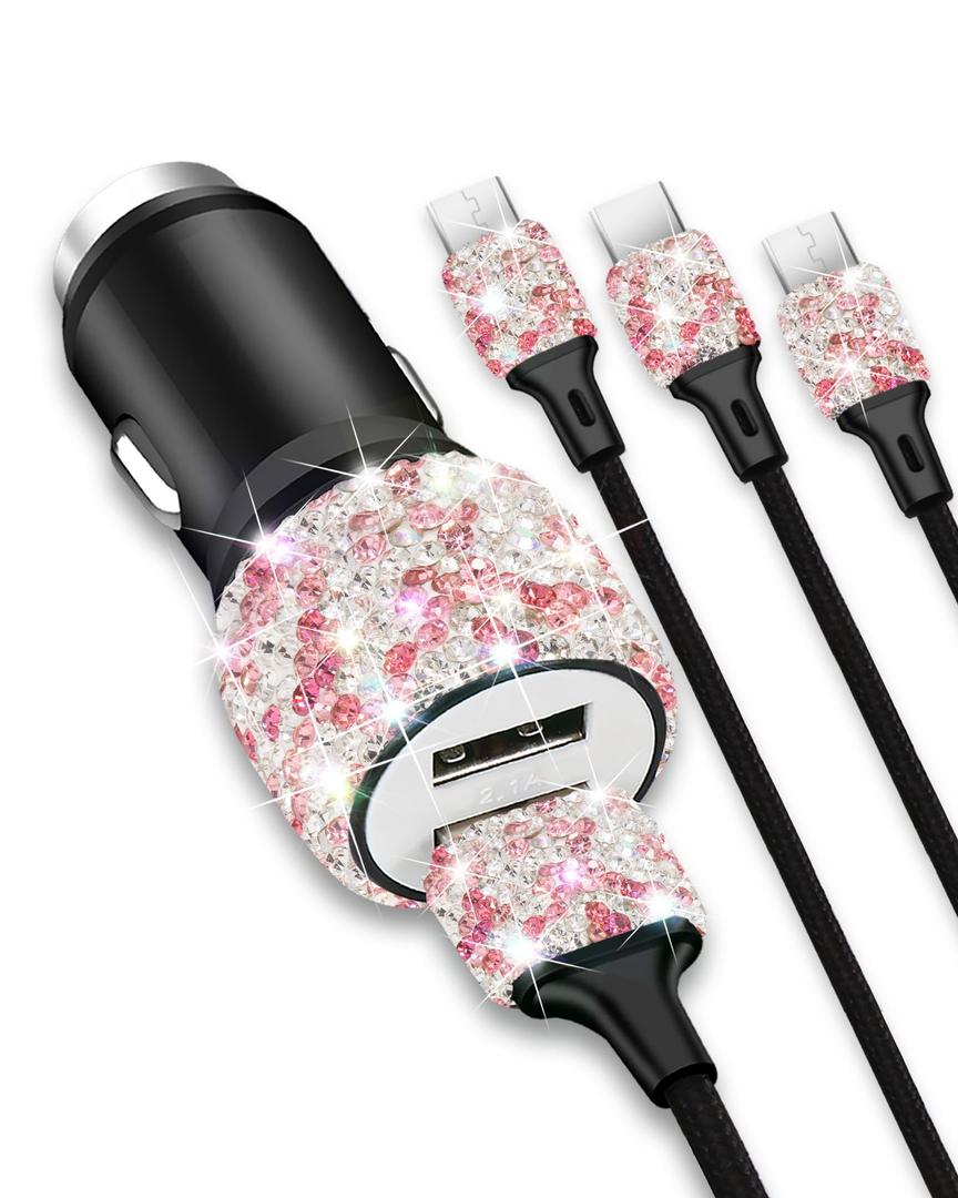 Bling Car Charger,Cigarette Lighter USB Charger,Car Accessories for Women