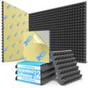 12 Pack Pyramid Sound Proof Foam Panels for Walls with Updated Self-Adhesive 2"X12" X12" High Density Acoustic Panels Sound Absorbing Fast-Expanding Soundproof Wall Panels for Gaming Studio Decor-Black