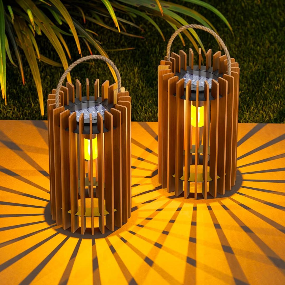 2-Pack Solar Lanterns Outdoor Hanging Portable Table Top Decorative Lamp DIY Lantern Lights Water-Resistant for Outside Patio Yard Garden Porch