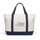 Large Canvas Tote Bag Heavy Duty Roomy Grocery Shopping Carry Beach Bag - Beige/navy blue 1pc