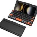 Doohoeek Universal Bluetooth Mini Keyboard, Wireless Compact Keyboard with Orange Navigation Keys & Any-Angle Stand for Android/iOS/Windows, Dual-Device Keypad for Phones/Galaxy Z Fold/iPad mini