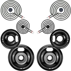 Electric Stove Drip Pans,Drip Pans for Electric Stove W10290353(6") W10290350(8") and Electric Stove Burner MP15YA(6") MP21YA(8") Compatible for Whirl-pool Ken-more May-tag Ama-na etc by MIFLUS (Black set-4*8inch and 4*6inch)