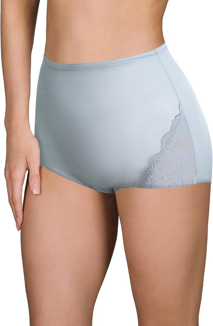 Shadowline Women's Nylon Full Brief Panty with Lace 3-Pack, 8 Plus