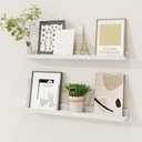Picture Ledge Shelf, Solid Pine Wood Floating Shelves Set of 2, 24 Inches Nursery Book Shelves for Toys Storage, Kids Bookshelf Wall Mounted for Living Room Bedroom Decor Books Photo Frames, White