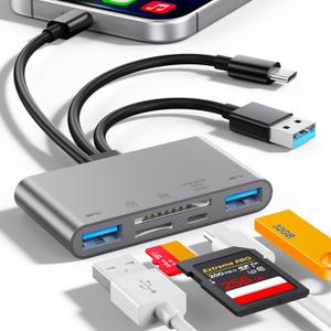 5-in-1 SD Card Reader,High-Speed USB 3.0 Adapter for Phone/Pad USB C/A Devices with TF&SD Card Slots, Supports SD/TF/SDHC/SDXC/MMC