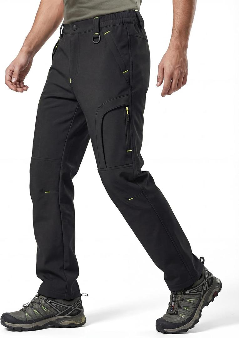 Lizorn Men's Snow Ski Pants Waterproof Insulated Winter Softshell Fleece Lined Hiking Work Snowboard Trousers for ColdWeather (30, Black)