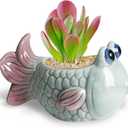 DIYOMR Tropical Fish Ceramic Planter, 5.8 Small Flower Pot Decoration Desktop Windowsill Decor,Indoor Outdoor Succulent Cactus Pot for Plant Lover (Green)