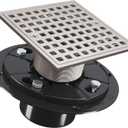 4 Inch Square Shower Drian with ABS Flange-SUS 304 Stainless Steel & CUPC Certified Shower Floor Drain-Removable Grid Cover-with Hair Strainer-Brushed Nickel