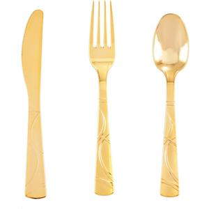 WELLIFE 120Pcs Gold Plastic Cutlery Set - Gold Plastic Silverware Disposable Cutlery Dinnerware, Includes:40 Gold Forks, 40 Gold Spoons, 40 Gold Knives, Perfect for Party