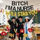 Funny Nurse Nursing Graduation Party Decorations, Glitter Black Gold Banner with Hanging Swirls, Congrats Nurse RN BSN Grad Birthday Party Decor Supplies