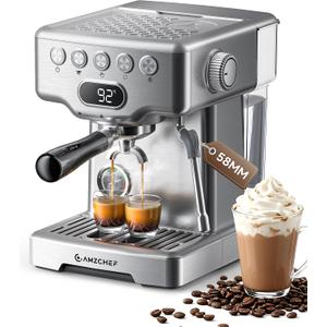 AMZCHEF Ultra Espresso Machine, 58mm Professional with PID Temperature Control for Light to Dark Roast Beans, Built-in Pressure Gauge & 10mm Steam WandProvides Barista-Level Lattes and Cappuccinos